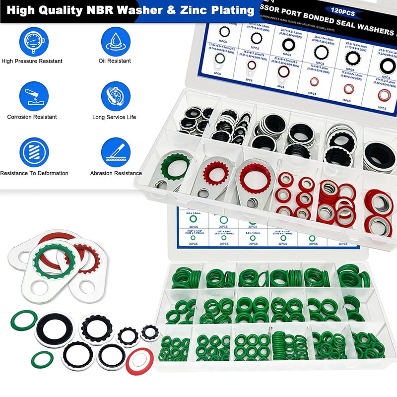 Daptemn 390 PCS Air Conditioning Compressor O Rings and 120 PCS A/C Sealing Washers Kit, 30 Size Air Conditioning Compressor Port Gasket, Repairs Automotive Air Conditioning Systems Bonded Washer - Image 5